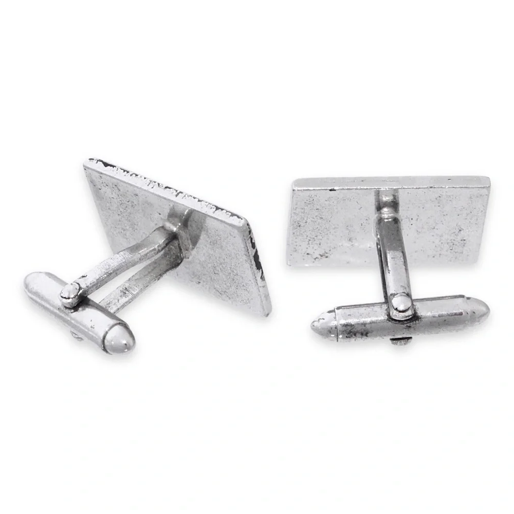Vintage Sterling Silver Damascene Cufflinks Black Enamel Rectangle Cuff Links